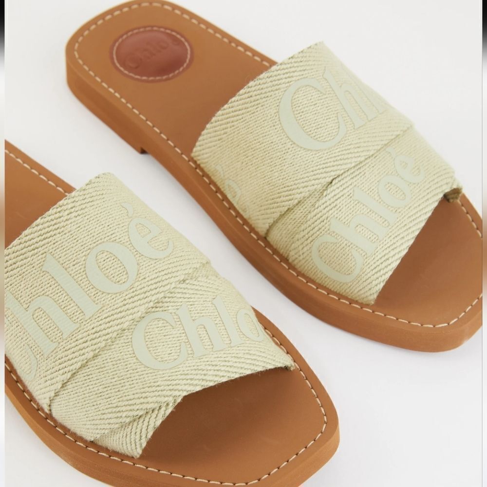 CHLOÉ Women's Cream Woody Linen Slip-on Flat Sandals Size 36